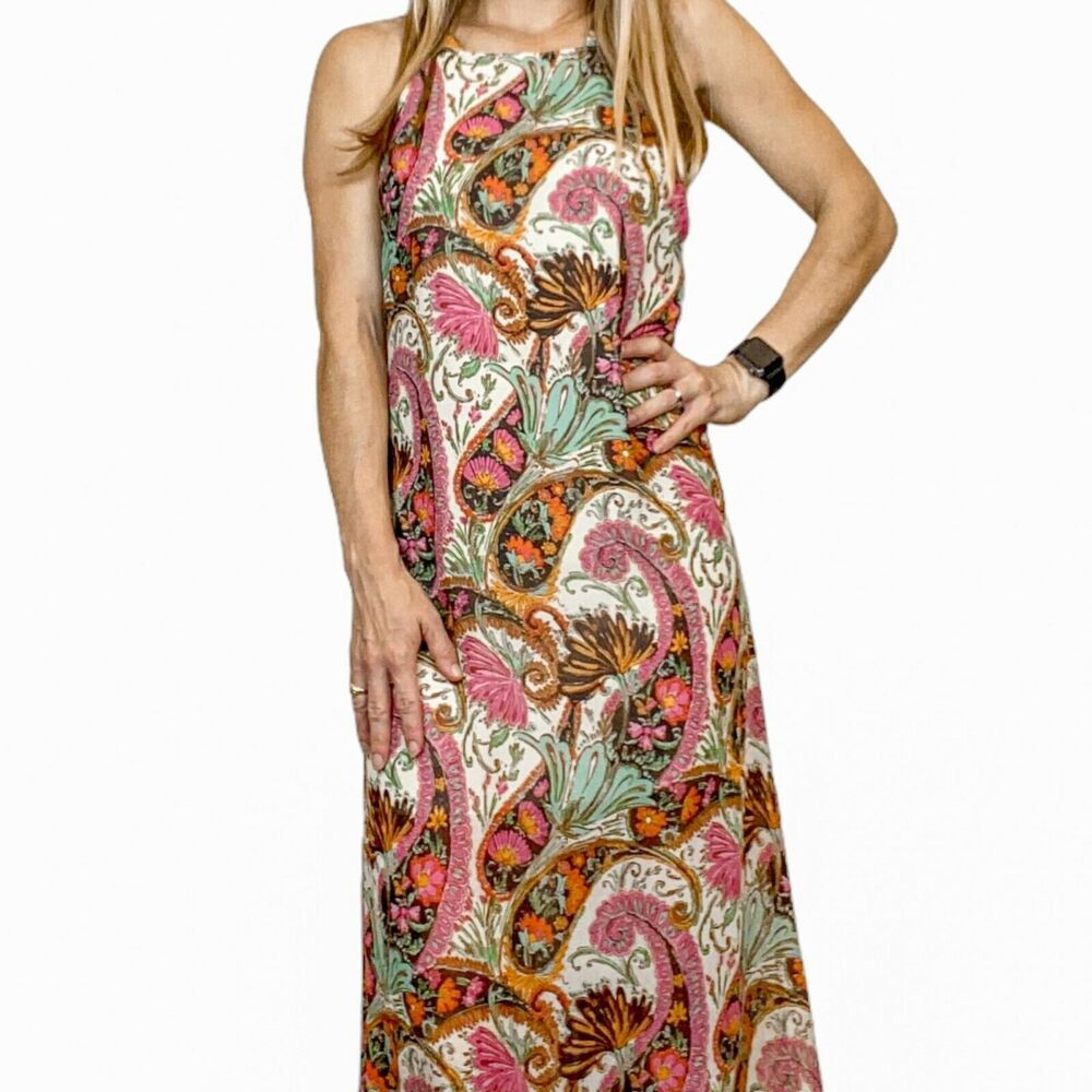 Show Me Your Mumu Billie Maxi Dress Paisley Boho High Neck Low Back Wedding XS